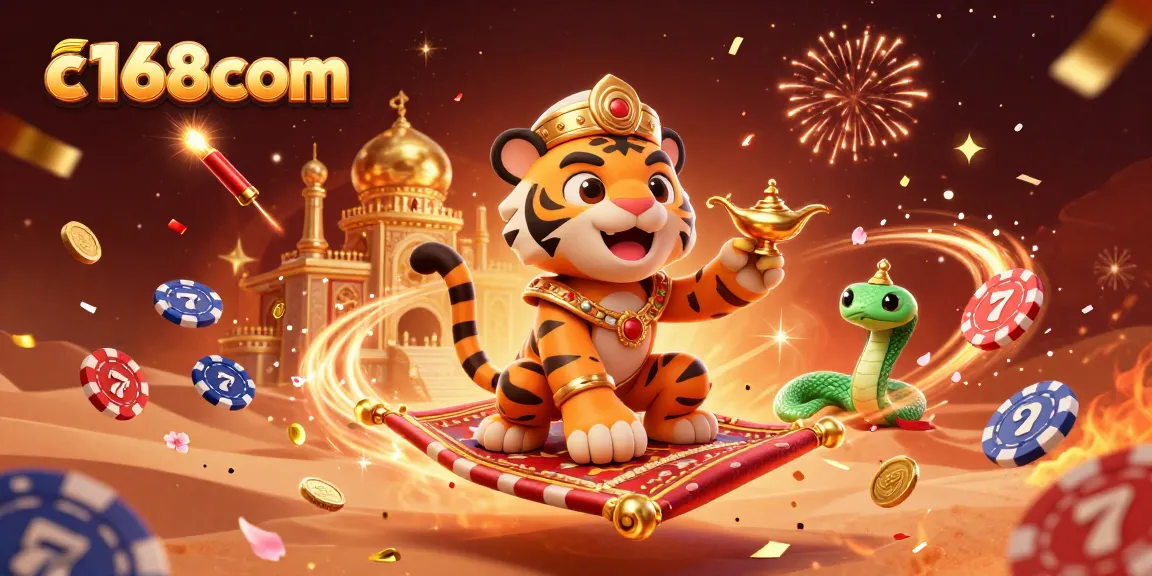 Experience thrilling wins at c168com with a vibrant 3D casino adventure illustration.