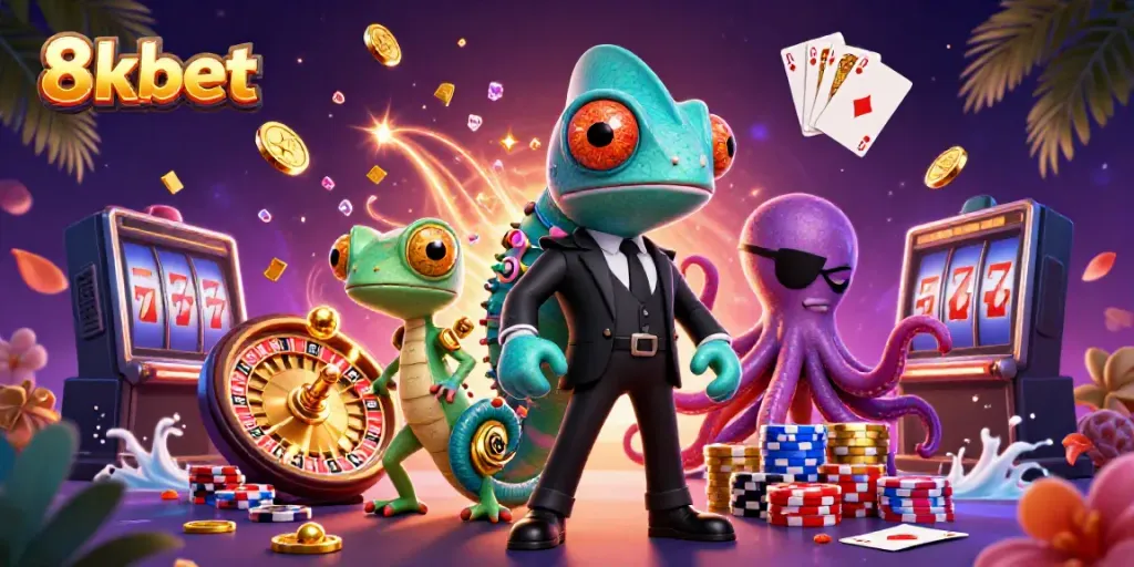Experience thrilling play with 8xbet's vibrant online casino featuring dynamic characters and sparkling game elements.