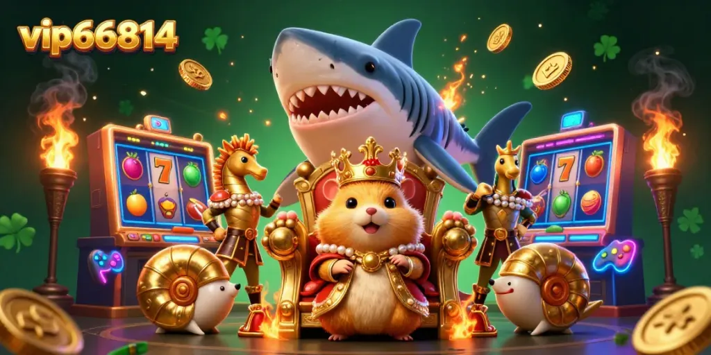 Spin the luck with vip66814 in this vibrant 3D casino scene featuring golden elements and engaging gameplay!