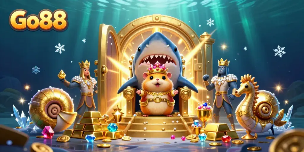 Experience Go88 gaming with stunning visuals of treasure, characters, and excitement in an immersive scene.