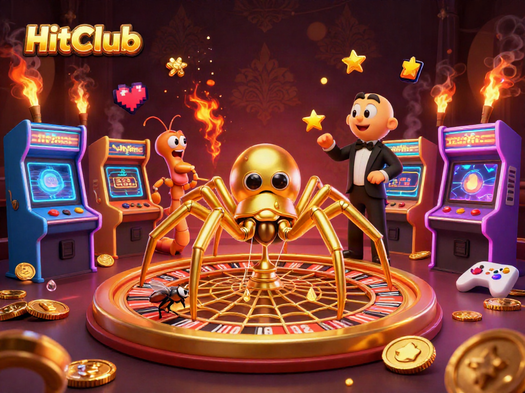 Engage with HitClub through a captivating 3D casino scene featuring an animated roulette web.