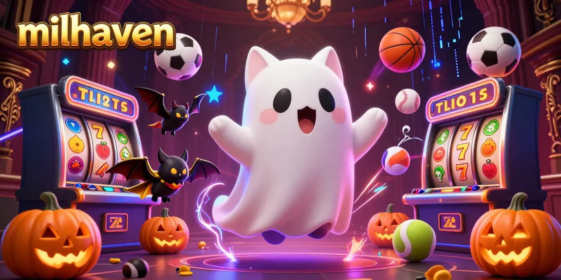 Experience thrilling gameplay with milhaven as friendly ghost cat and bat navigate a haunted casino.