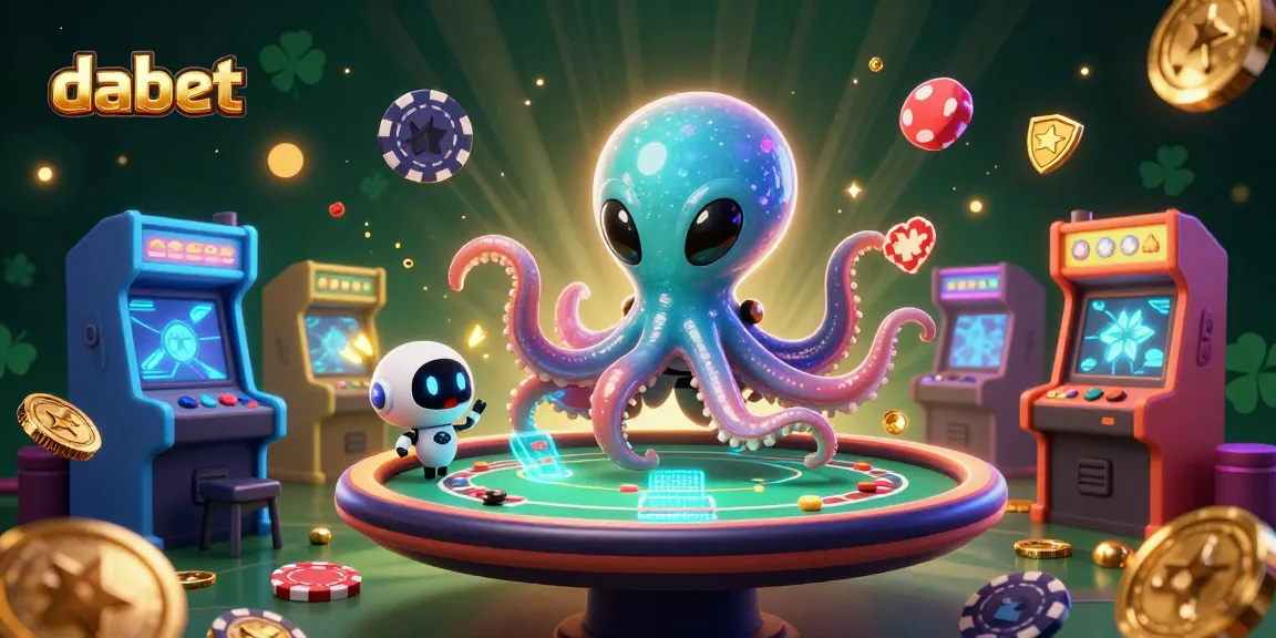 Engage with dabet's thrilling poker experience featuring an alien octopus and animated elements.