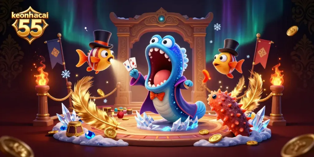 Engage with keonhacai 55 as a deep-sea magician entertains with thrilling card tricks.
