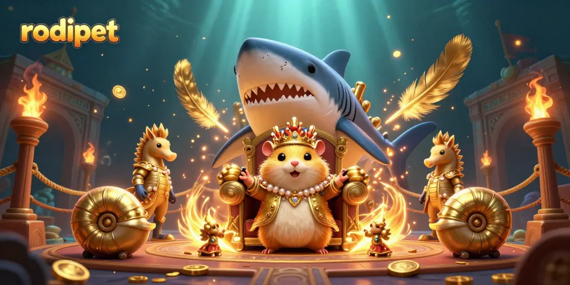 Engage in epic rodipet casino action with a golden hamster king in a vibrant underwater arena.
