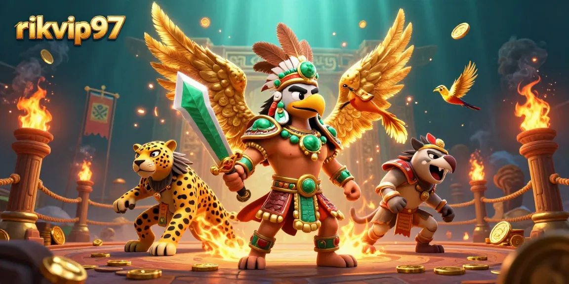 Experience thrilling gameplay at rikvip97 with vibrant Aztec warriors and dynamic casino elements.