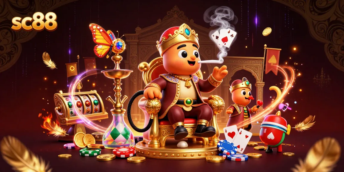 Experience the excitement of sc88 with vibrant casino elements, featuring a caterpillar hookah-master!
