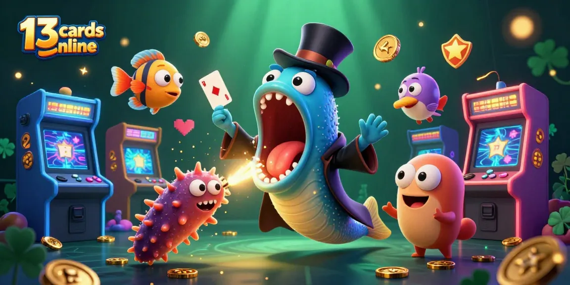 Experience the excitement of 13 cards online as a gulper eel performs card tricks in a magical underwater casino scene.