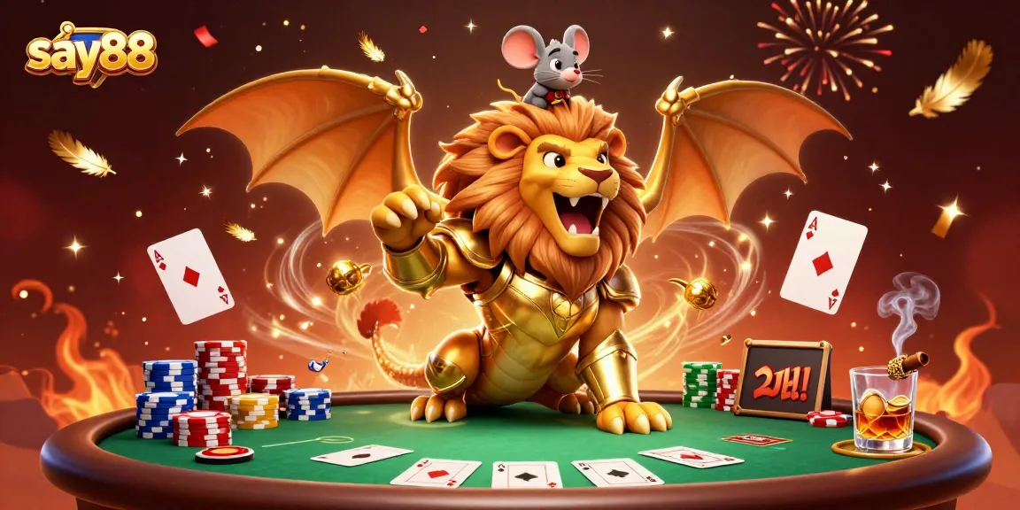 Experience thrilling gameplay at say88 with a vibrant scene showcasing poker excitement and colorful elements.