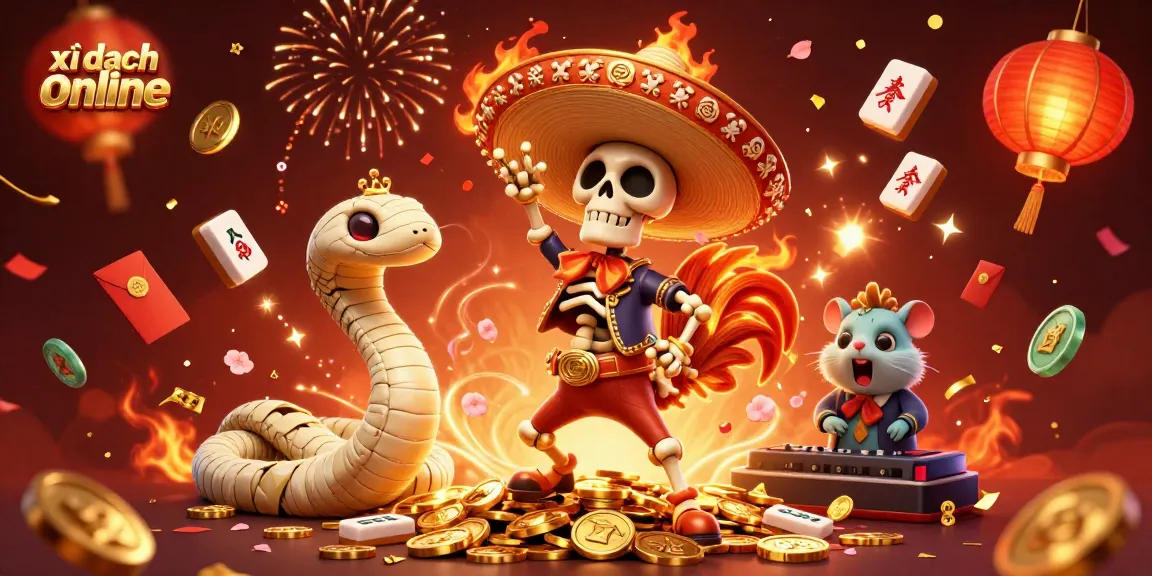 Engage in xì dách online excitement with our lively 3D casino illustration featuring animated characters.