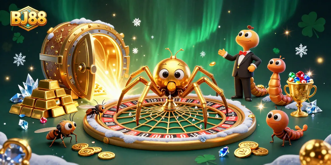 Place bets at BJ88 Casino in an energetic 3D scene with dynamic characters and a roulette wheel.
