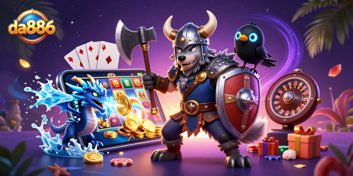 Experience thrilling games with da886 and animated characters in a vibrant casino scene.