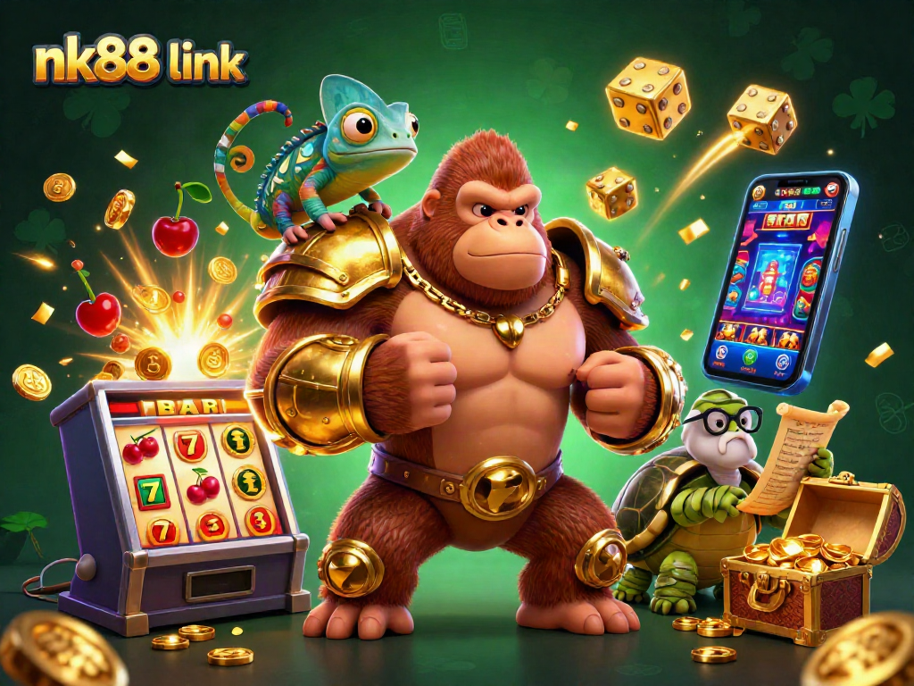 Experience the thrill of the nk88 link with a vibrant, action-packed casino scene full of slots and gameplay excitement.