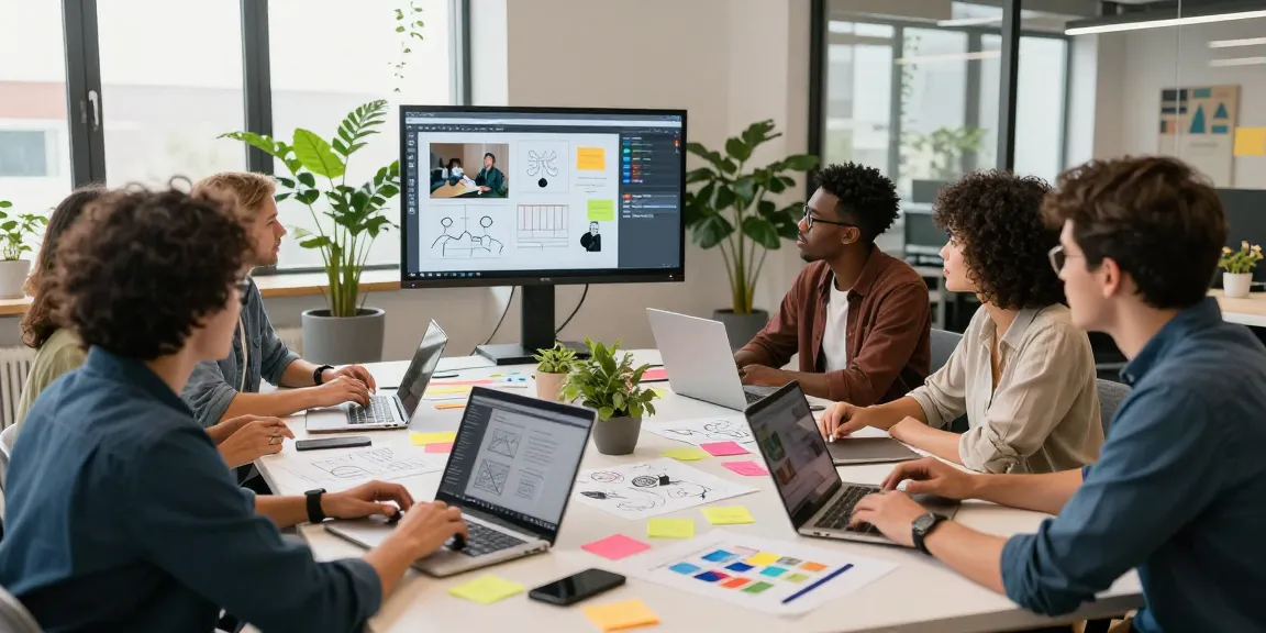 Diverse team collaboratively using a mix board for brainstorming in a modern workspace.