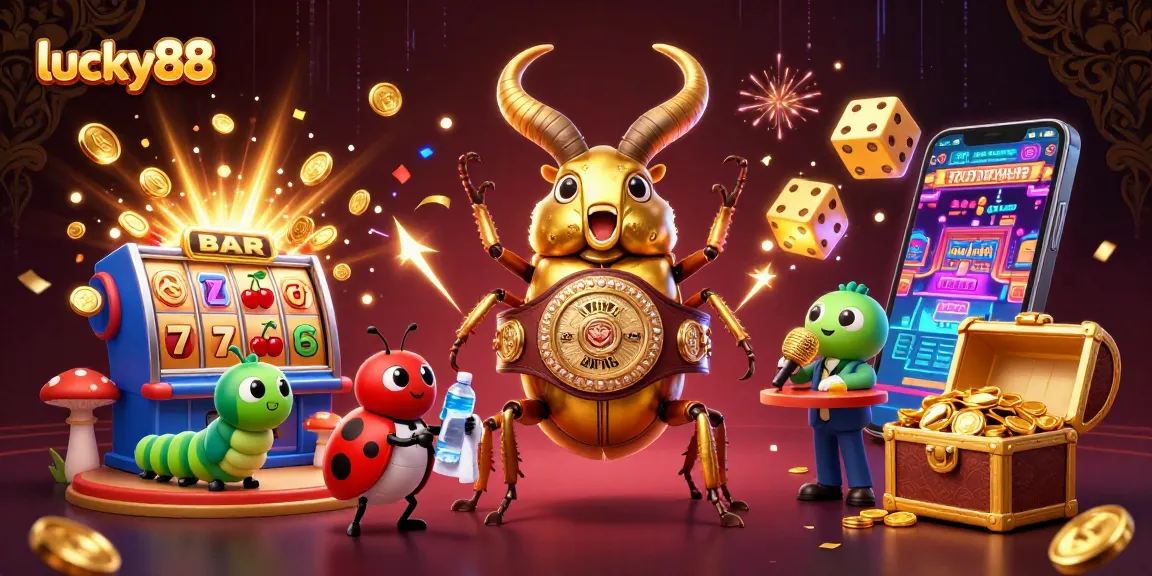 Engage with lucky88 as the golden stag beetle battles in a vibrant casino scene full of excitement and joy.