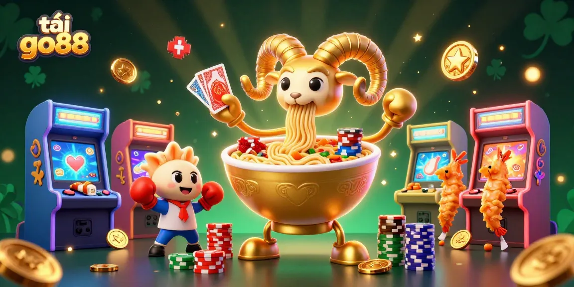 Spin to win at tải go88 with a vibrant 3D scene featuring game characters, arcade elements, and casino joy!