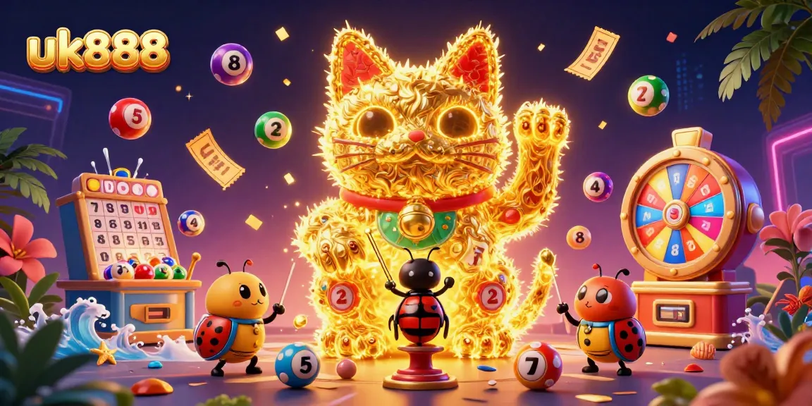 Experience vibrant casino excitement with uk888’s lively golden lucky cat illustration.