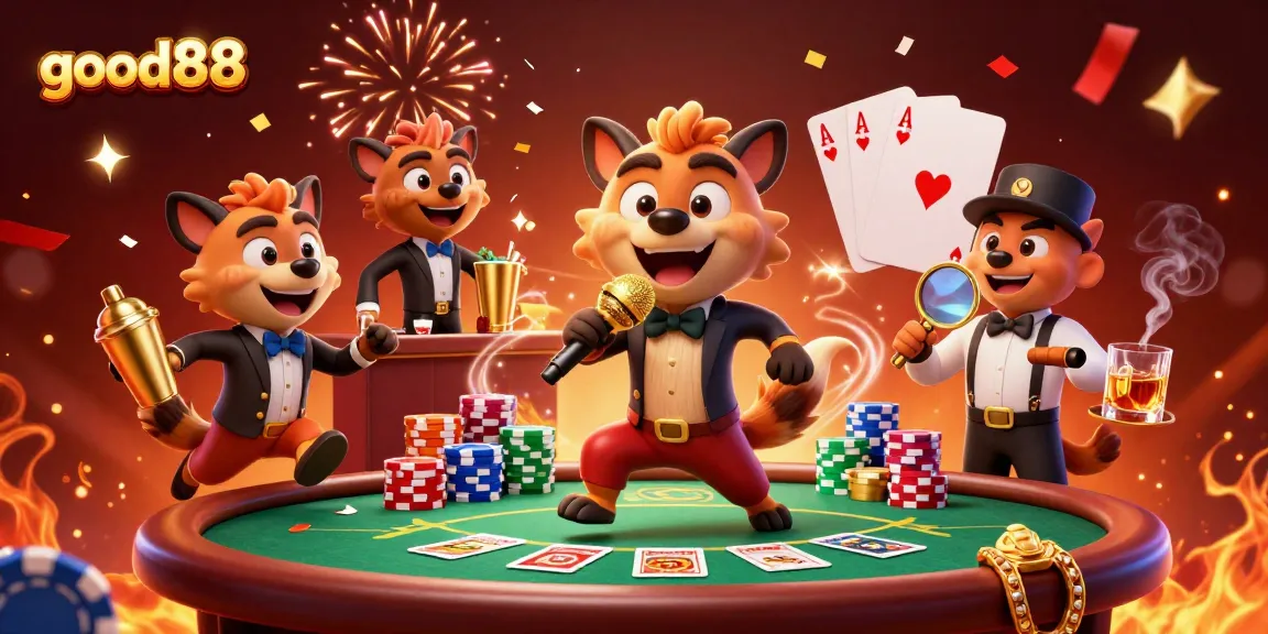 Experience the excitement of good88 with hyenas in a vibrant casino scene, bringing laughter and fun.