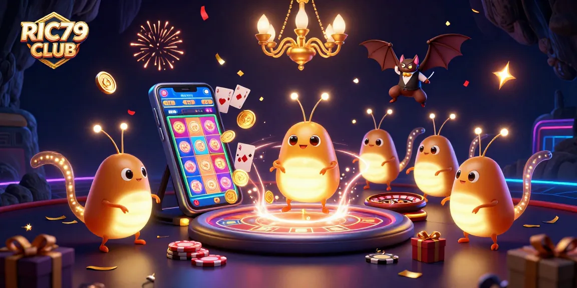 Join the fun at RIC79 CLUB with glowworms illuminating a vibrant casino scene.