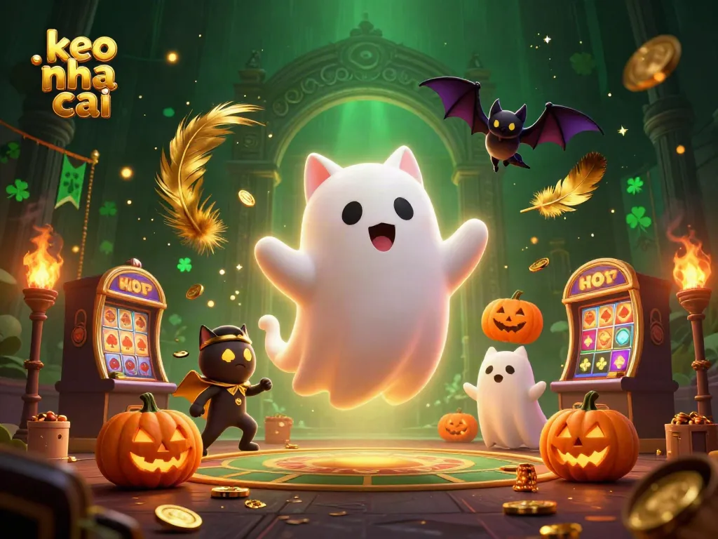Engage with keo nha cai through this vibrant ghost cat scene set in a haunted casino atmosphere.