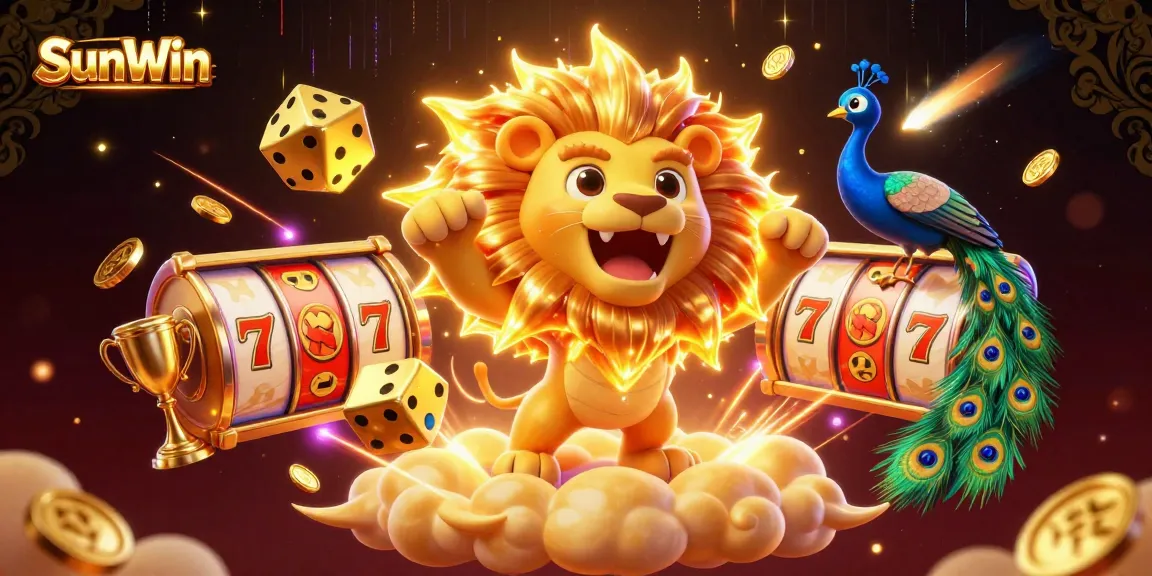 Experience thrilling slots at SunWin with a roaring lion and dynamic casino elements for ultimate winnings.