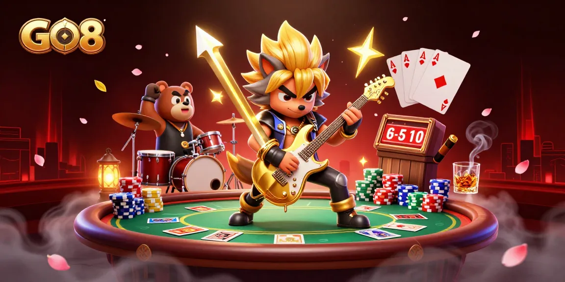 Engage with GO8's thrilling casino experience featuring vibrant gambling action and electrifying characters.