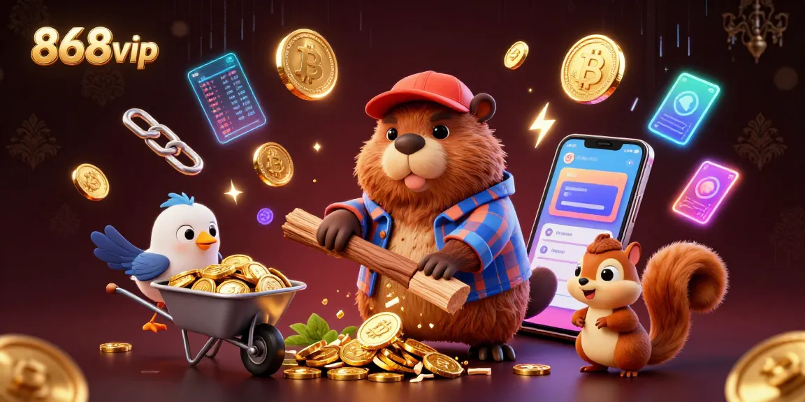 Experience thrilling wins with 868vip's unique cartoon casino adventure featuring golden coins and crypto elements.