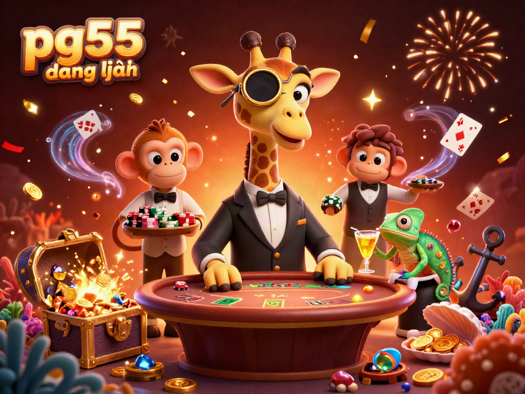 Engage in epic adventures with pg55 đăng nhập, featuring unique characters in a vibrant casino setting.