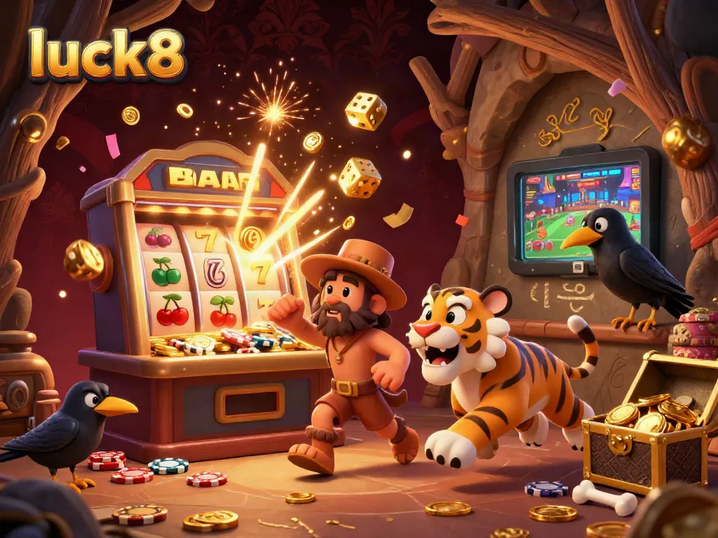 Experience the thrill at luck8's vibrant casino with engaging characters and dynamic gaming elements.