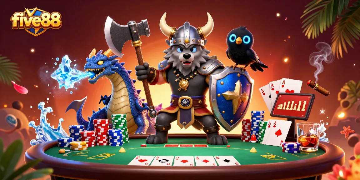 Win big at five88 with epic poker battles featuring a Viking wolf warrior and fierce dragon!