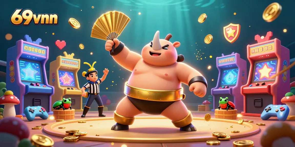 Engage with 69vnn’s thrilling casino experience featuring a vibrant 3D cartoon scene with beetle champions.