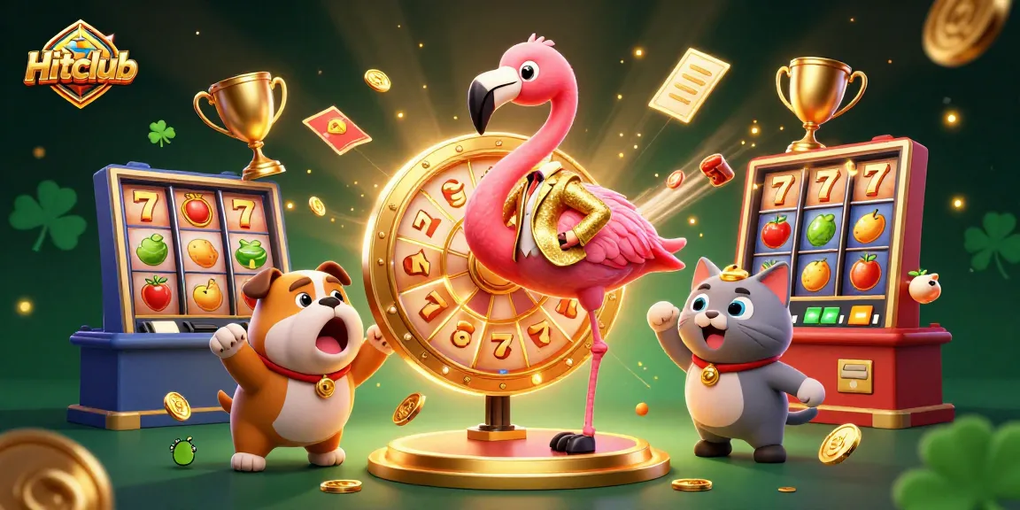 Hitclub players enjoy slot gaming excitement with animated characters and vibrant casino elements