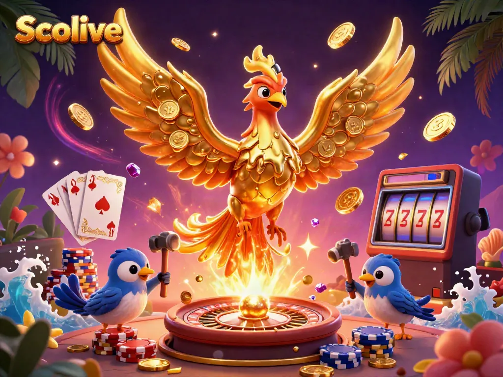Experience the thrill of betting with Socolive's action-packed 3D casino scene featuring golden phoenix and vibrant gaming elements.