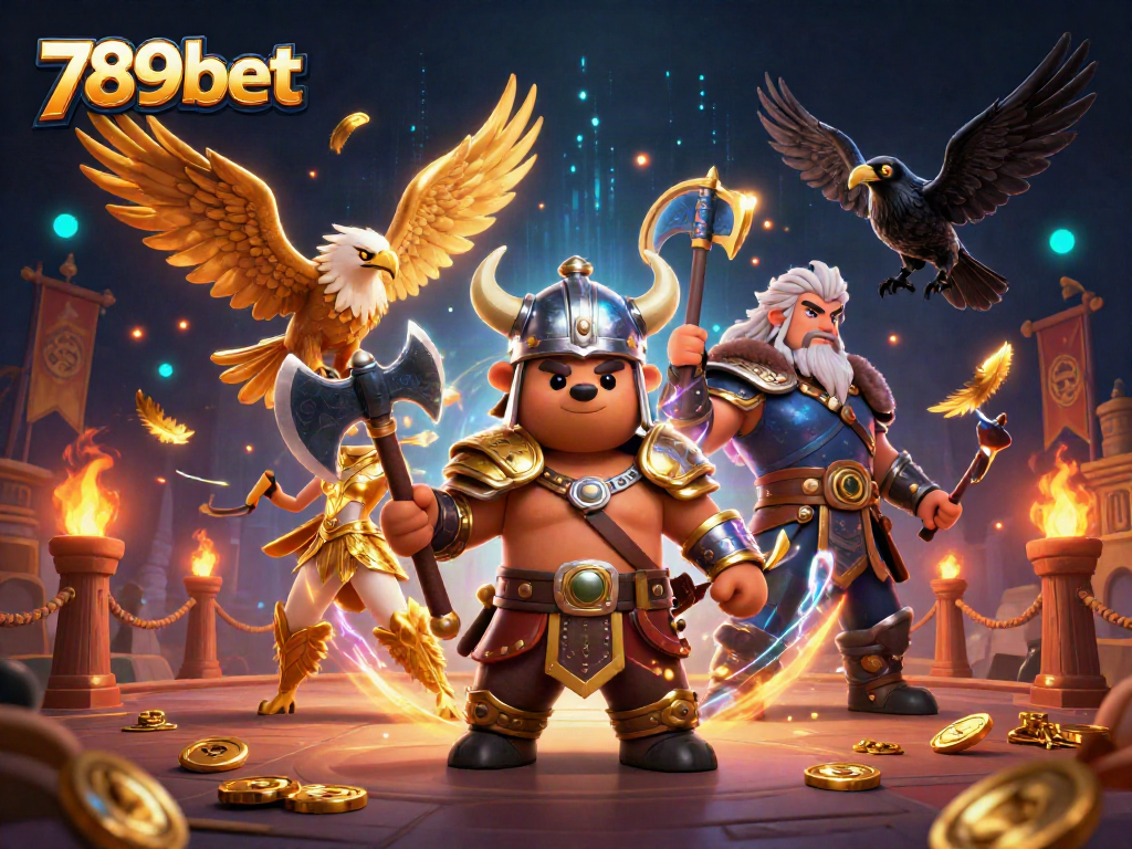 Betting with 789bet at vibrant casino arena featuring fierce Viking characters.