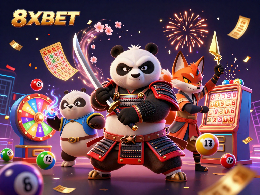 Engage with thrilling gameplay at 8XBET amidst colorful lottery elements and dynamic characters.