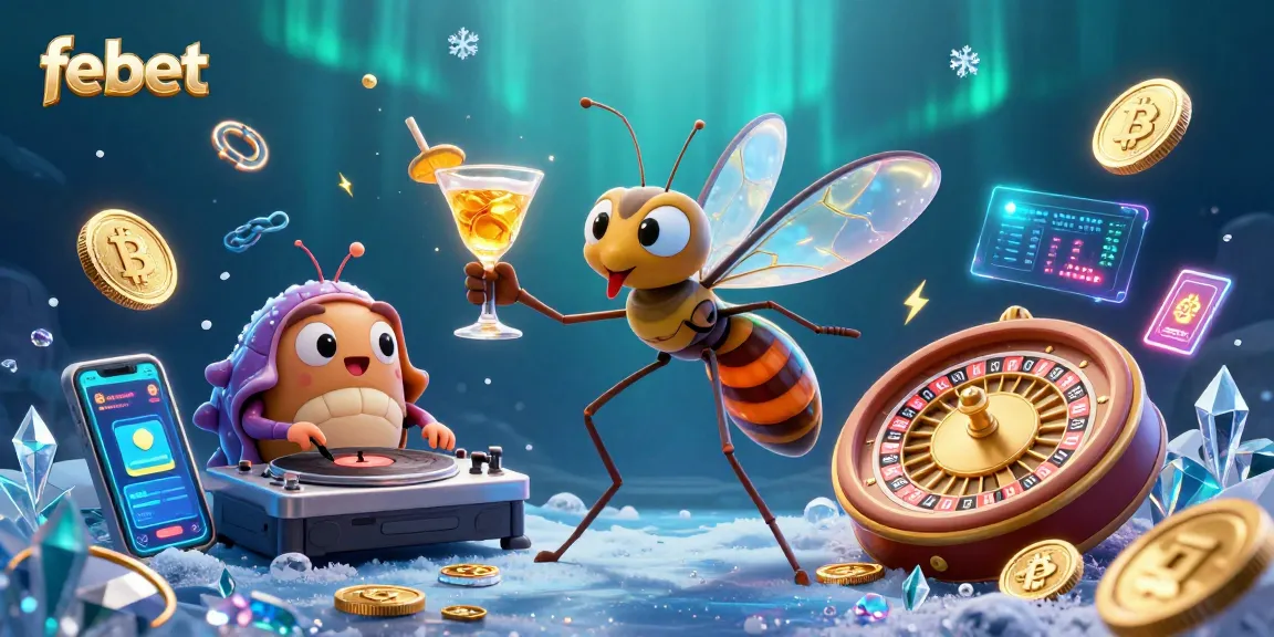 Experience the excitement of febet's casino world featuring unique characters and vibrant crypto elements.