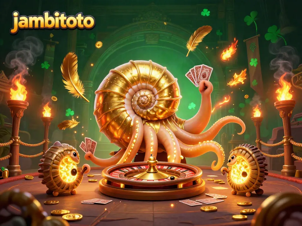 Experience the thrill of jambitoto with a giant nautilus roulette and vibrant casino elements.