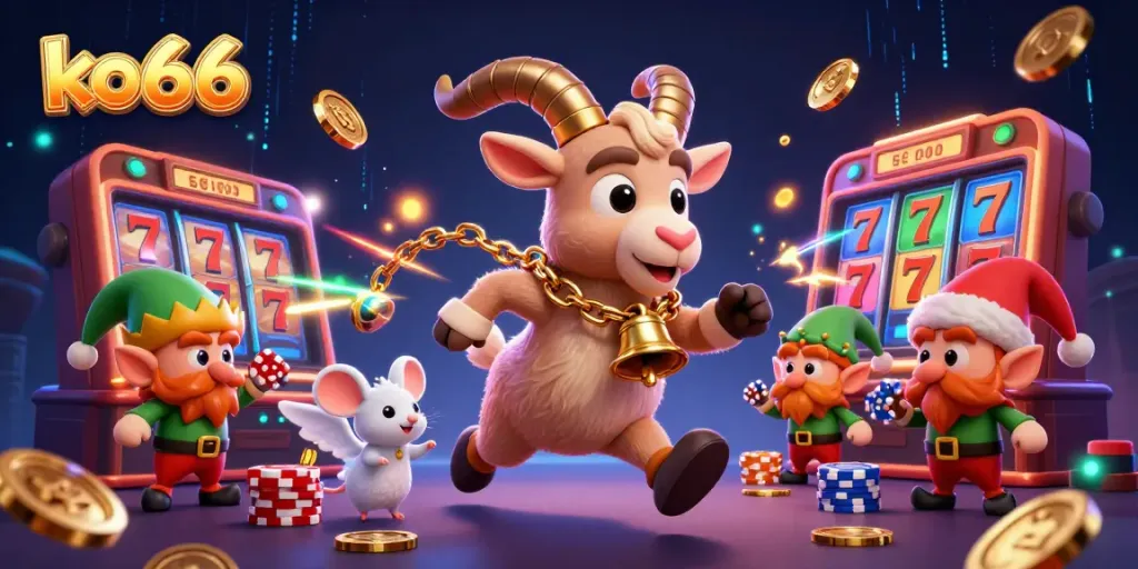 Engage in thrilling slots action with ko66 featuring creative characters amidst a vibrant casino.