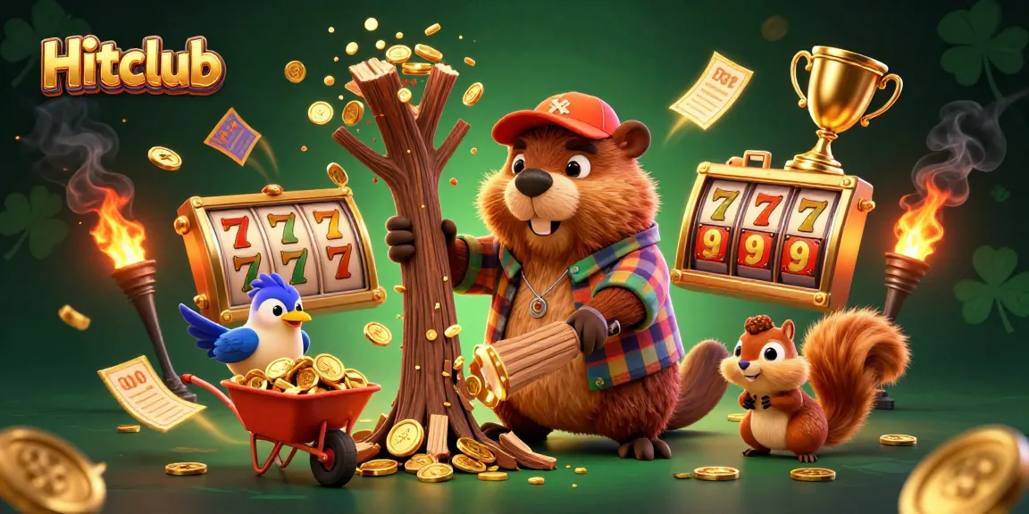 Hitclub brings excitement to players with a vibrant scene of a beaver winning golden coins in a casino environment.