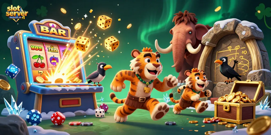 Win big at slot server thailand no 1 with a dynamic casino scene featuring energetic characters and exciting game elements.