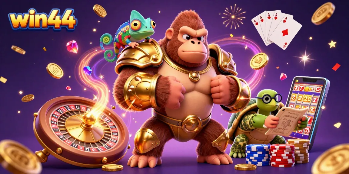 Experience thrilling slots and games with win44, featuring a magical casino scene with colorful characters and vibrant effects.