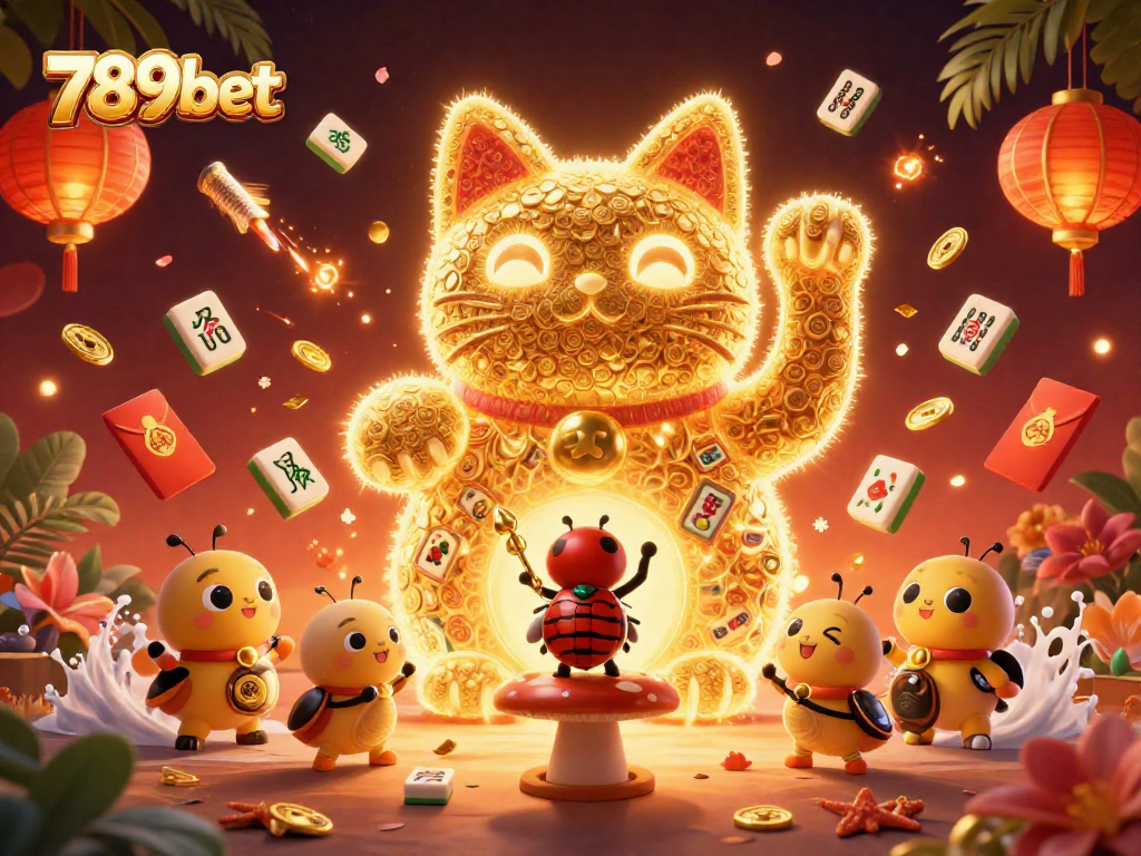 Experience vibrant gaming magic at 789bet with a lucky cat surrounded by colorful casino elements.