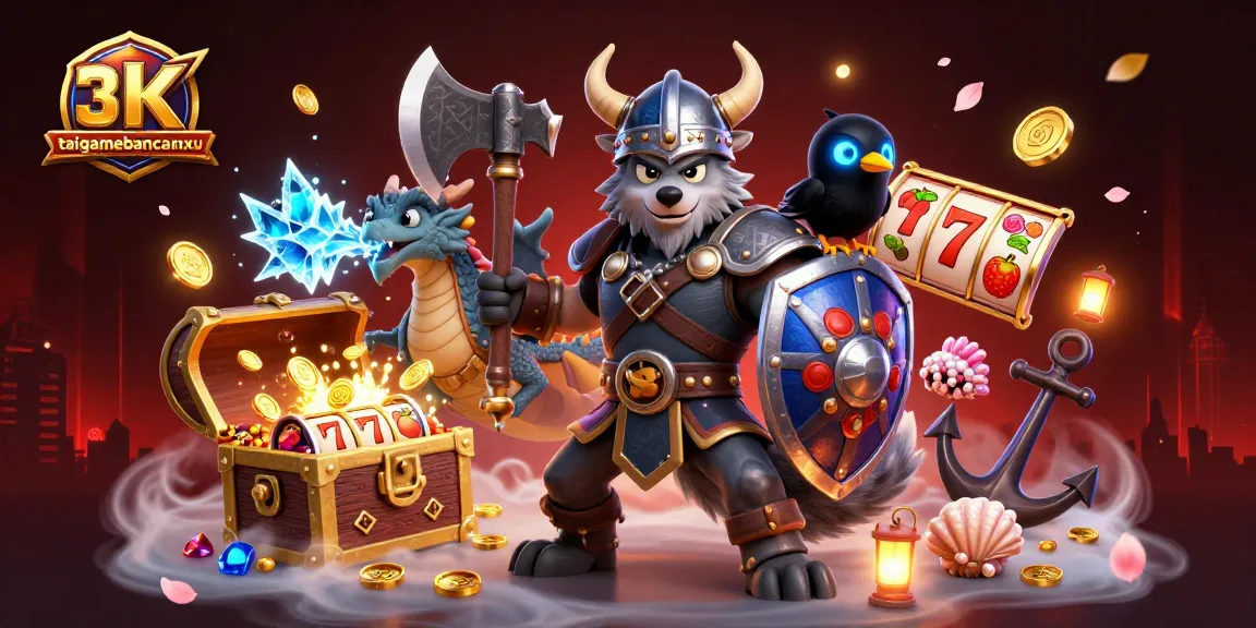 Engaging taigamebancaanxu scene with a Viking wolf warrior, dragon, and treasure-filled underwater adventure.