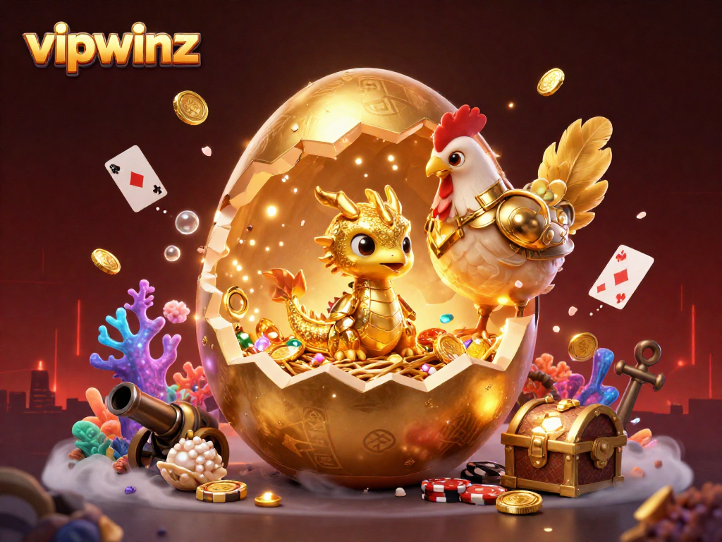 Spin to win at vipwinz with the golden dragon and poker chips in a vibrant 3D casino scene.