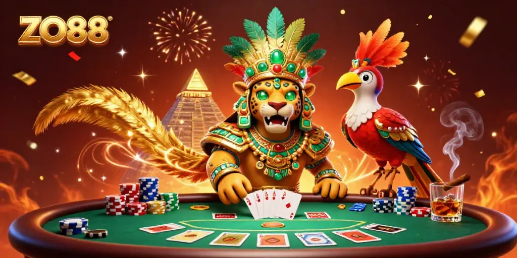 Join the excitement at ZO88 with colorful poker chips and a vibrant casino atmosphere.
