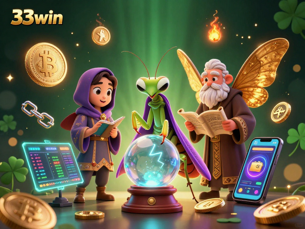 33win showcases a vibrant 3D casino scene with characters and glowing crypto elements