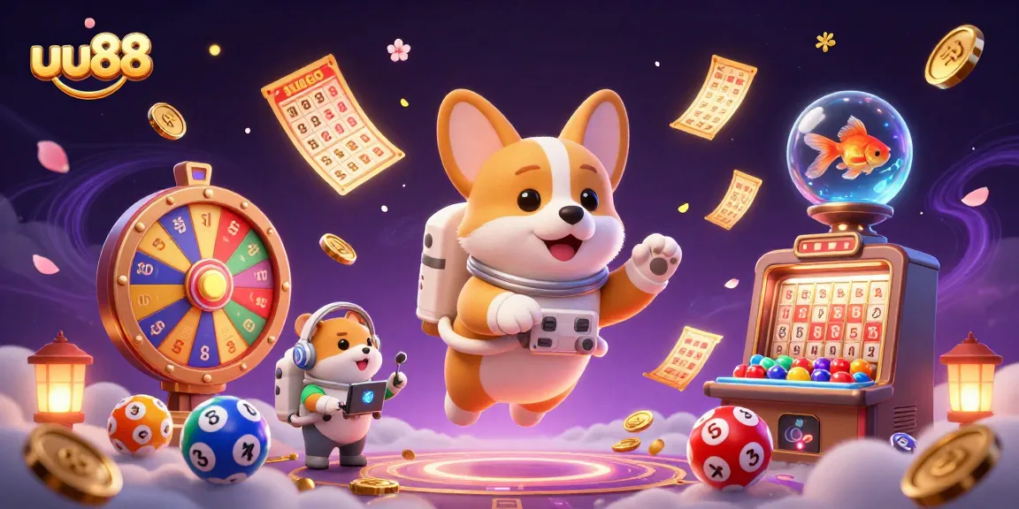Experience thrilling gambling at uu88 with floating characters in a vibrant casino scene.