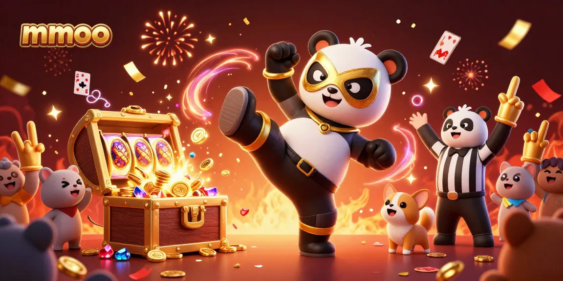 Engage with mmoo’s thrilling casino atmosphere, featuring a panda wrestler and exciting gaming elements.