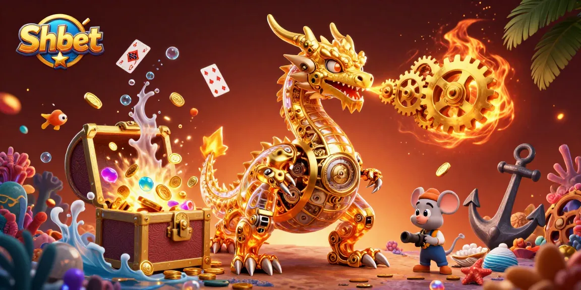 Experience Shbet's thrilling casino atmosphere with a golden dragon and rich game elements.