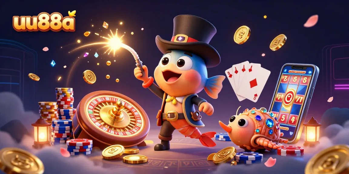 Experience thrilling wins at uu88a as the anglerfish attracts coins in a vibrant 3D casino scene.